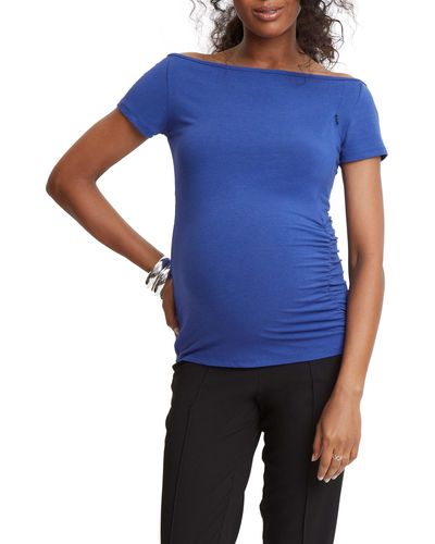 Stowaway Collection Off The Shoulder Maternity/nursing Top - Blue