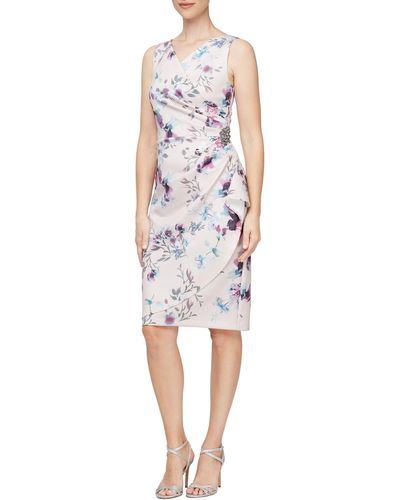 Alex Evenings Floral Side Ruched Cocktail Dress - White