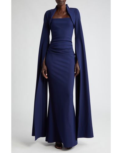 La Petite Robe Di Chiara Boni Reiko Cape Long Sleeve Gown - Blue