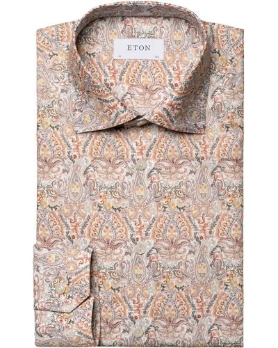 Eton Contemporary Fit Paisley Dress Shirt - Brown
