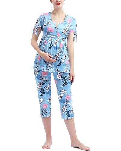 Kimi + Kai Daya Floral Maternity/nursing Pajamas - Blue
