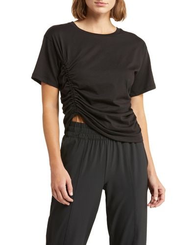 Zella Adjustable Ruched Pima Cotton T-shirt - Black