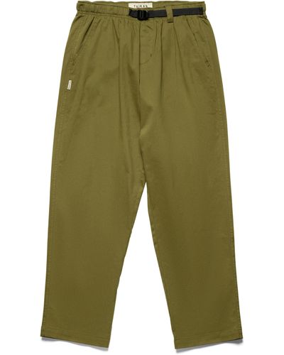 TAIKAN Chiller Belted Loose Fit Cotton Stretch Twill Pants - Green