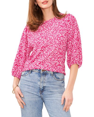 Vince Camuto Floral Print Puff Sleeve Top - Red