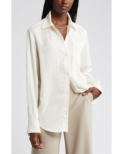 Nordstrom Pocket Satin Button-up Shirt - White