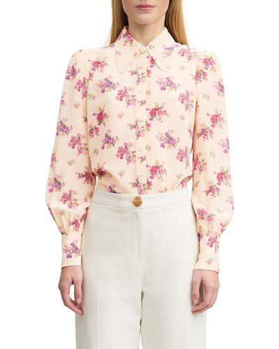 LK Bennett Sonya Bouquet Print Silk Button-up Shirt - Pink