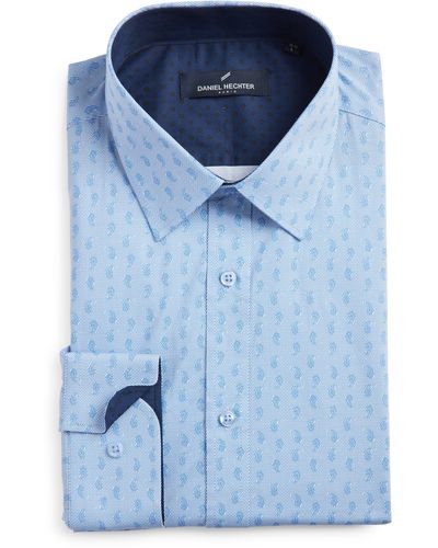 Daniel Hechter Tonal Paisley Non-iron Stretch Dress Shirt - Blue