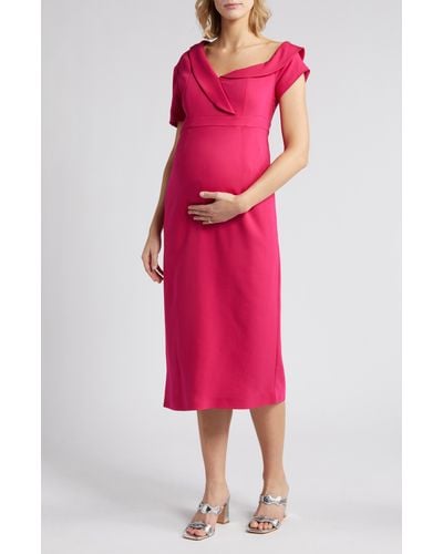 EMILIA GEORGE Lauren One-shoulder Maternity Midi Dress - Red