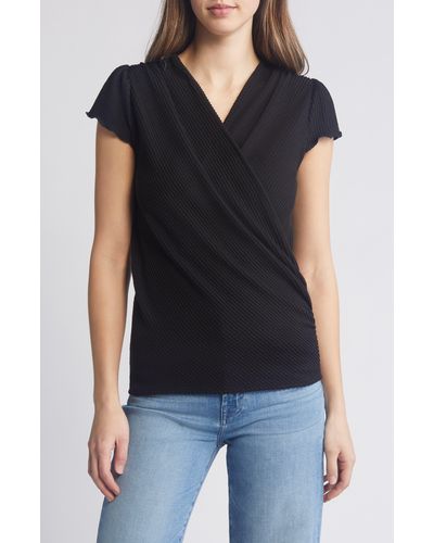 Loveappella Texture Wrap Front Top - Black