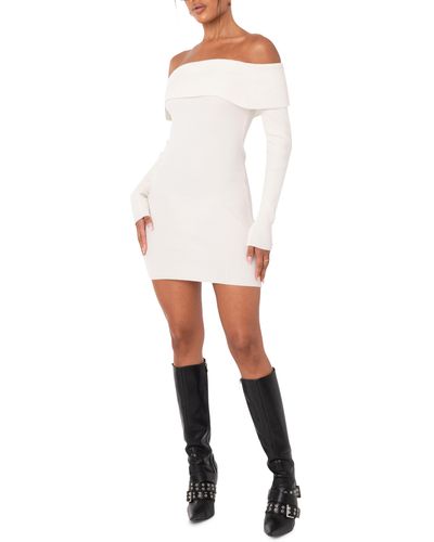 Edikted Emma Long Sleeve Off The Shoulder Minidress - White