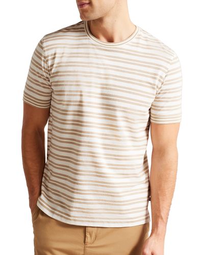 Ted Baker Vadell Stripe Cotton & Linen Crewneck T-shirt - Brown