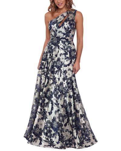 Betsy & Adam Metallic-floral One-shoulder Gown - Blue