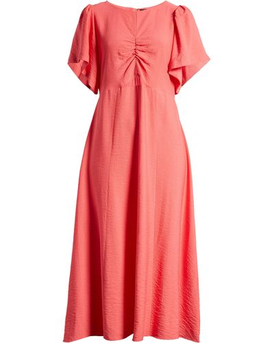 DKNY Flutter Sleeve Crinkle Dress - Red