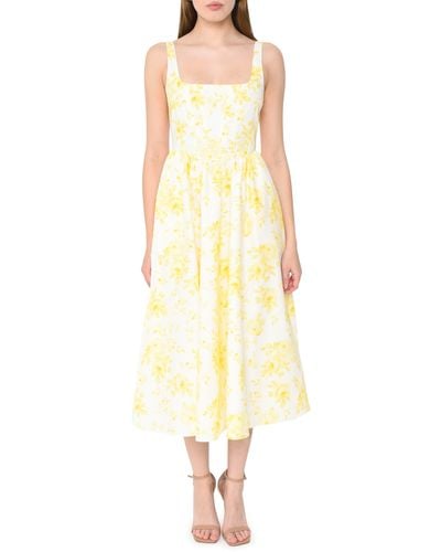 Wayf Desi Floral Print Sleeveless Stretch Cotton Maxi Dress - Yellow