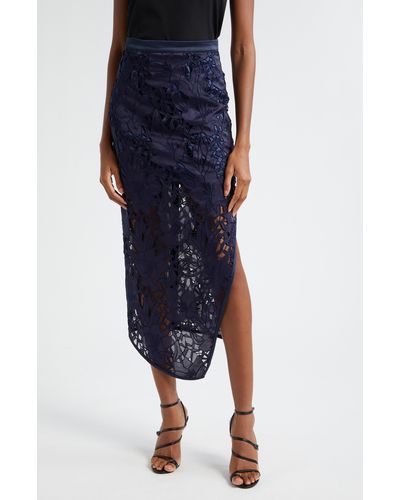 Ramy Brook Irene Floral Lace Asymmetric Skirt - Blue
