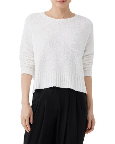 Eileen Fisher Crewneck Boxy Organic Cotton Blend Sweater - White