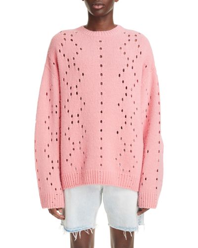 Givenchy Oversize Pointelle Stitch Crewneck Sweater - Pink