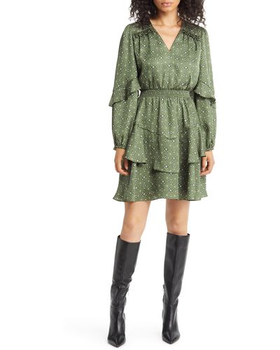 Sam Edelman Foulard Long Sleeve A-line Minidress - Green