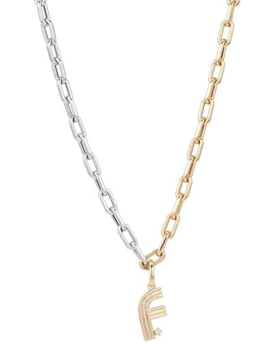 Adina Reyter Two-tone Paperclip Chain Diamond Initial Pendant Necklace - Metallic