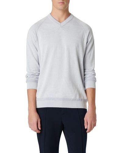 Bugatchi Cotton & Silk V-neck Sweater - White