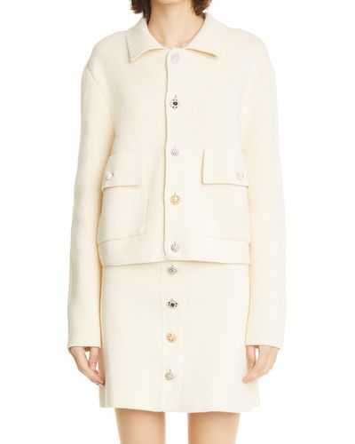 Adam Lippes Crystal Button Knit Work Jacket - White