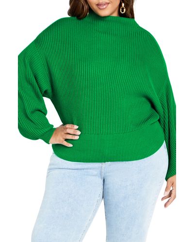 City Chic Angle Dolman Sleeve Sweater - Green