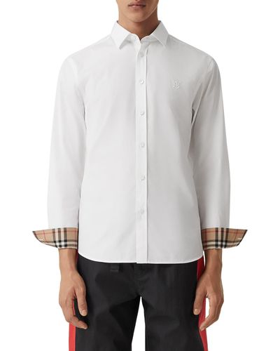 Burberry Sherwood Monogram Motif Slim Fit Stretch Poplin Button-up Shirt - White