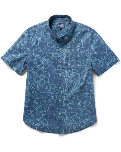 Reyn Spooner Monstera Ink Tailored Fit Short Sleeve Button-down Shirt - Blue