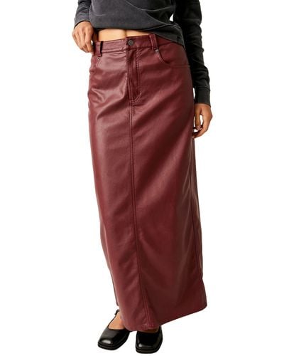 Free People City Slicker Faux Leather Maxi Skirt - Red
