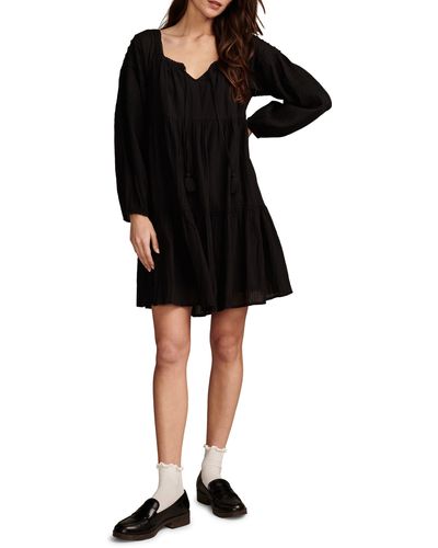 Lucky Brand Embroidered Long Sleeve Tiered Cotton Dress - Black