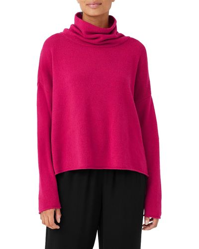 Eileen Fisher Boxy Organic Cotton & Recycled Cashmere Turtleneck Sweater - Red