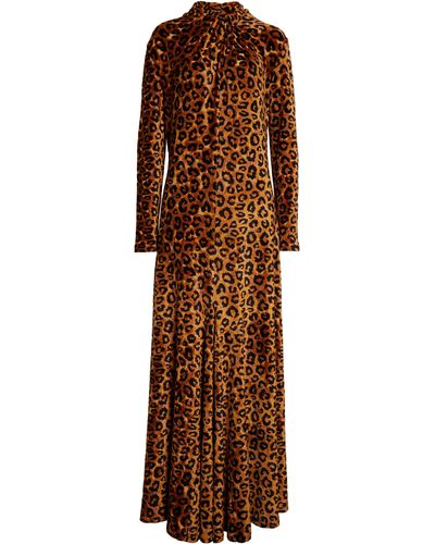 Rabanne Print Long Sleeve Velvet Maxi Dress At Nordstrom - Brown