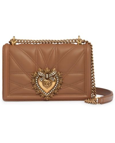 Dolce & Gabbana Devotion Logo Heart Lambskin Crossbody Bag - Brown