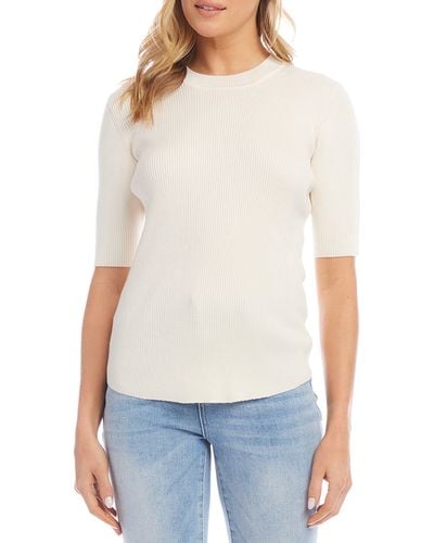 Karen Kane Rib Short Sleeve Sweater - White