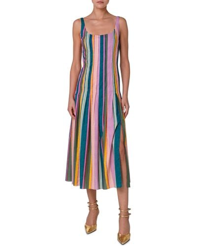 Akris Punto Multistripe Scoop Neck Midi Dress - Multicolor