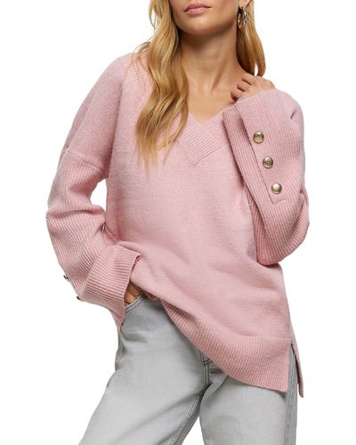 River Island V-neck Sweater - Pink