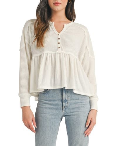 All In Favor Mixed Knit Peplum Top In At Nordstrom, Size Large - White