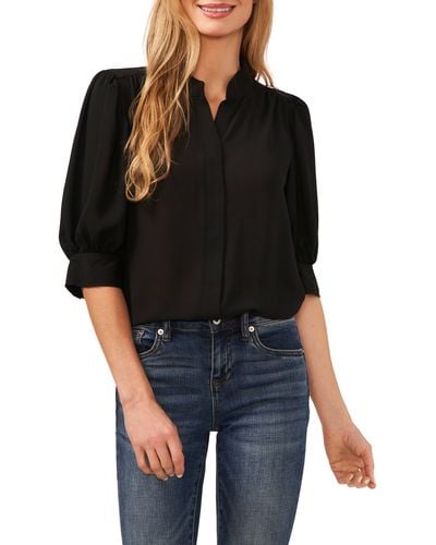 Cece Puff Sleeve Button-up Shirt - Black