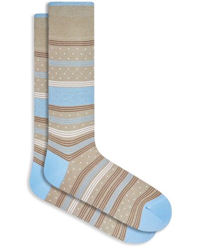 Bugatchi Stripe & Dot Cotton Blend Dress Socks - Blue