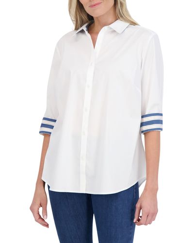 Foxcroft Margie Mix Stripe Stretch Cotton Blend Button-up Shirt - White