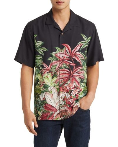 Tommy Bahama Midnight Haven Frond Print Short Sleeve Silk Button-up Shirt - Black