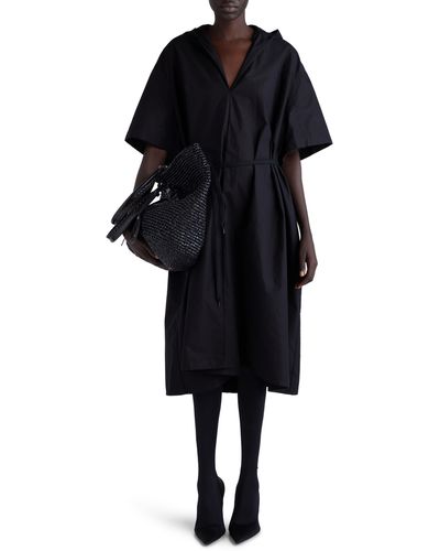 Balenciaga Hooded Cotton Poplin Midi Dress - Black