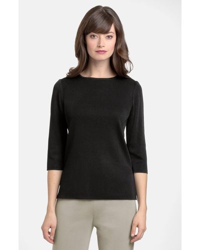 Ming Wang Three Quarter Sleeve Crewneck Knit Shell - Black