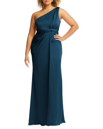 Dessy Collection One-shoulder Satin Gown - Blue