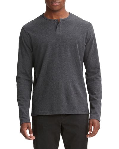 Vince Long Sleeve Sueded Jersey Henley - Gray