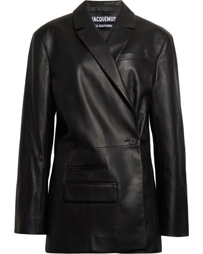 Jacquemus La Veste Tibau Asymmetric Leather Blazer - Black