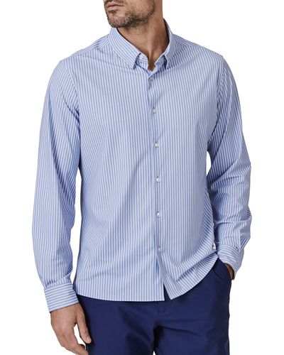 7 Diamonds Jackson Stripe Performance Button-up Shirt - Blue