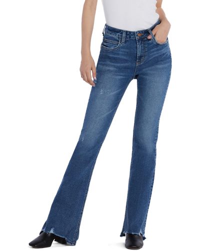 HINT OF BLU Distressed High Waist Flare Jeans - Blue