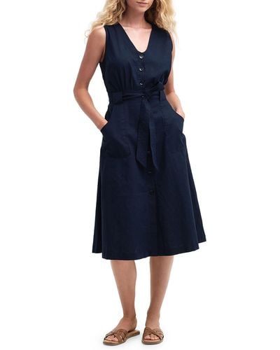 Barbour Rutherglen Cotton & Linen Midi Dress - Blue