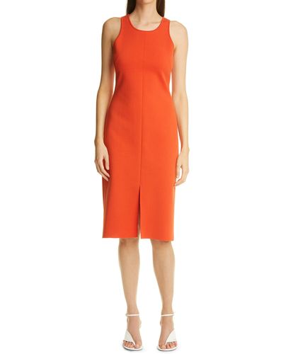 St. John Front Slit Milano Knit Dress - Orange